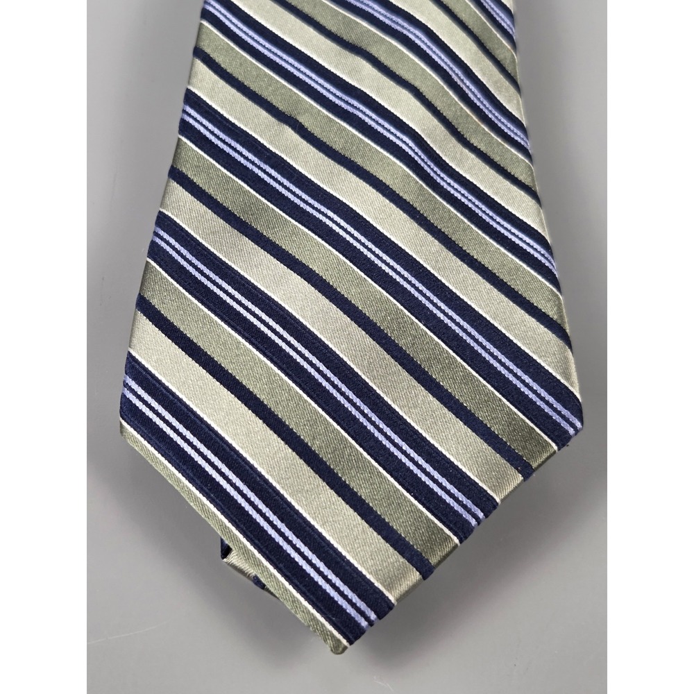 FUMAGALLI 100% Silk‎ Necktie Stripe Navy Olive Green Blue Gold